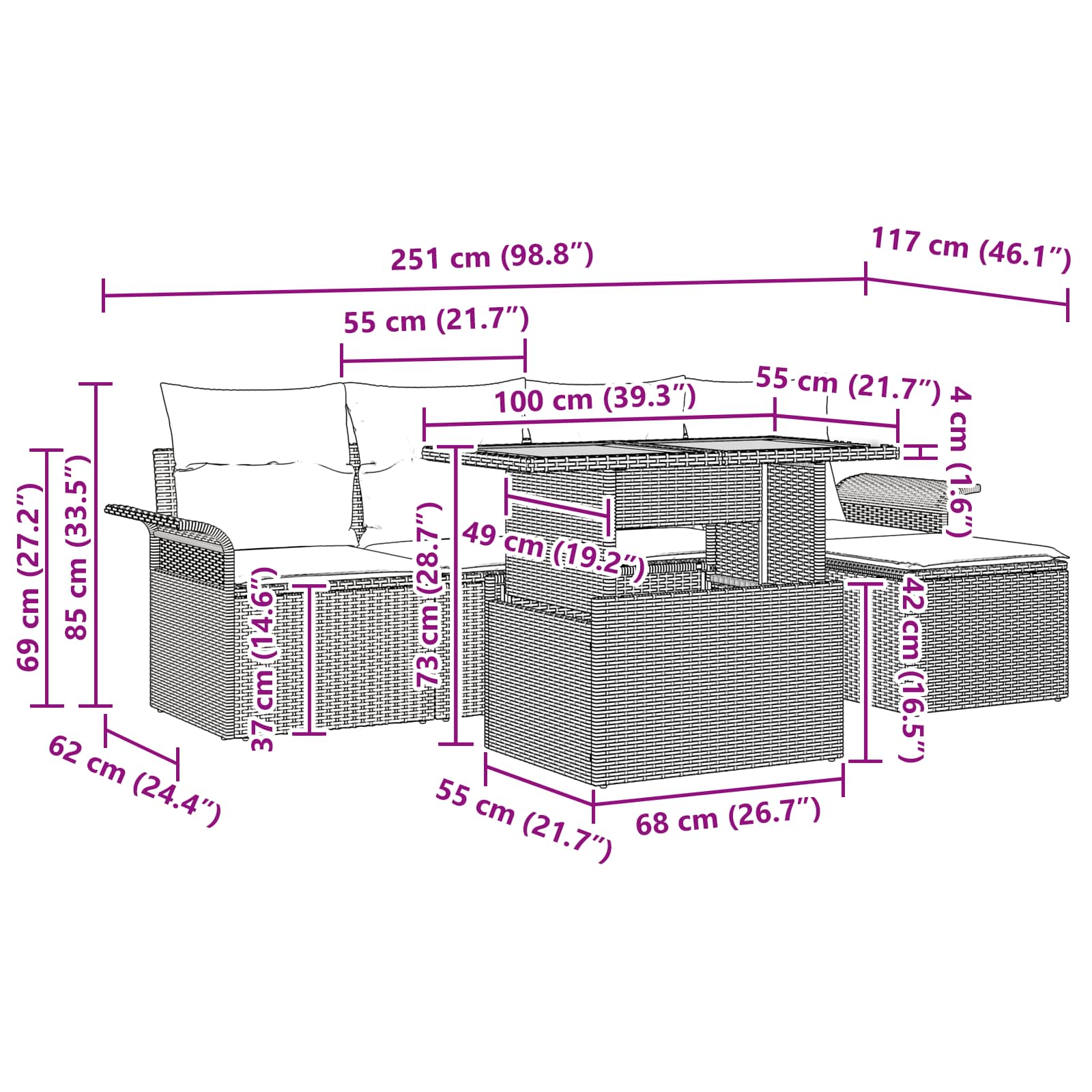 Garten-Sofa-Set mit Kissen mit Speicher 6 pcs Schwarz und blau