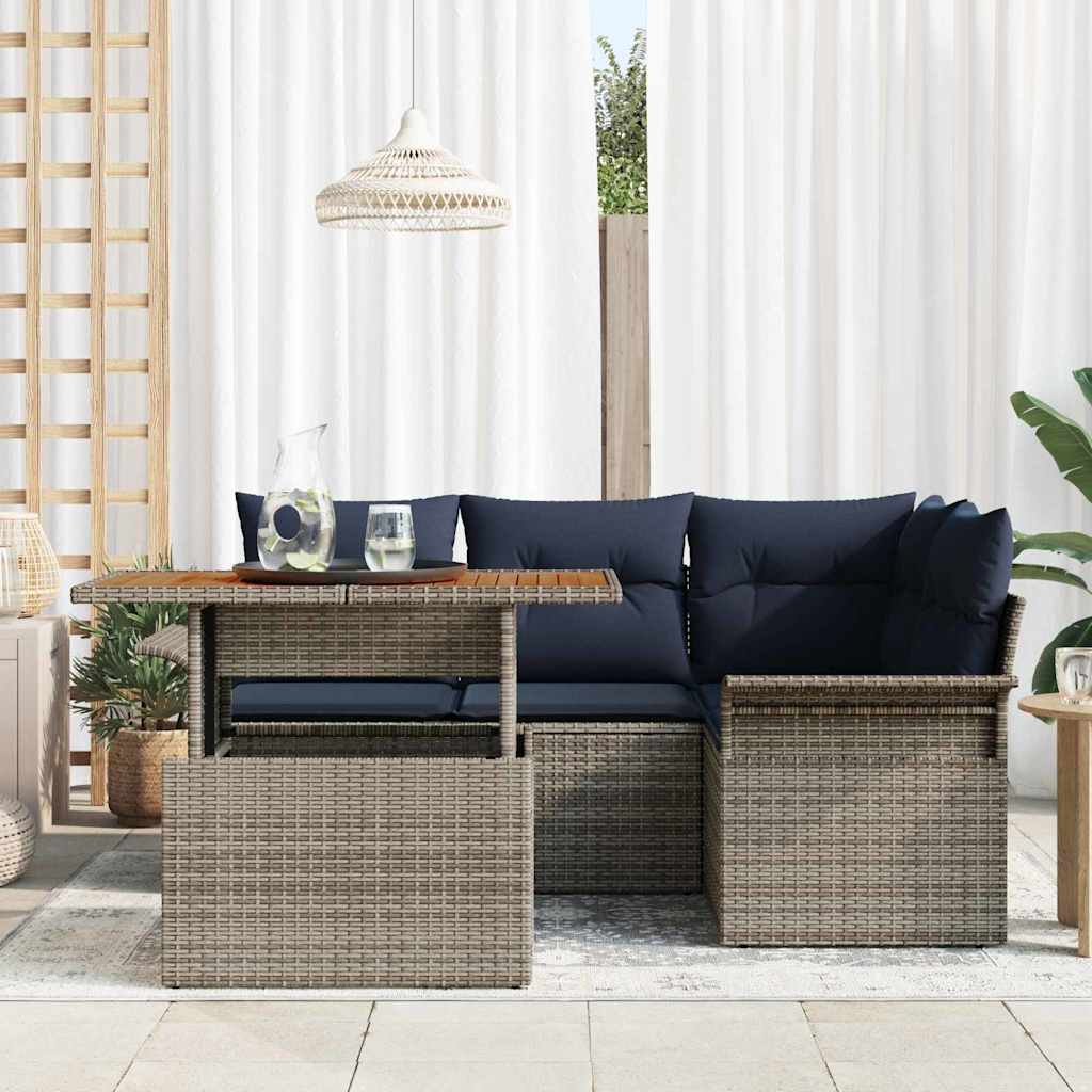 Garten-Sofa-Set mit Kissen 5 pcs Grau und Marineblau