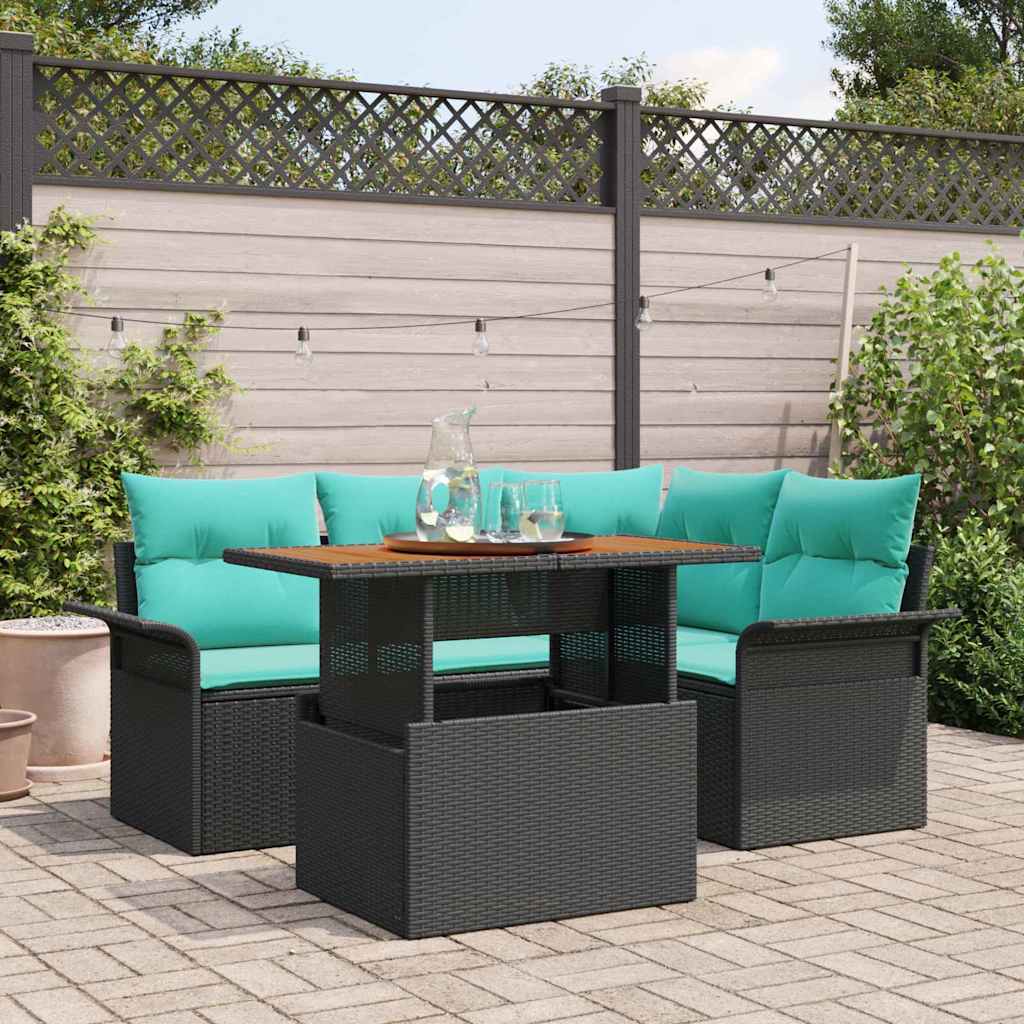 Garten-Sofa-Set mit Kissen mit Speicher 5 pcs Schwarz und blau