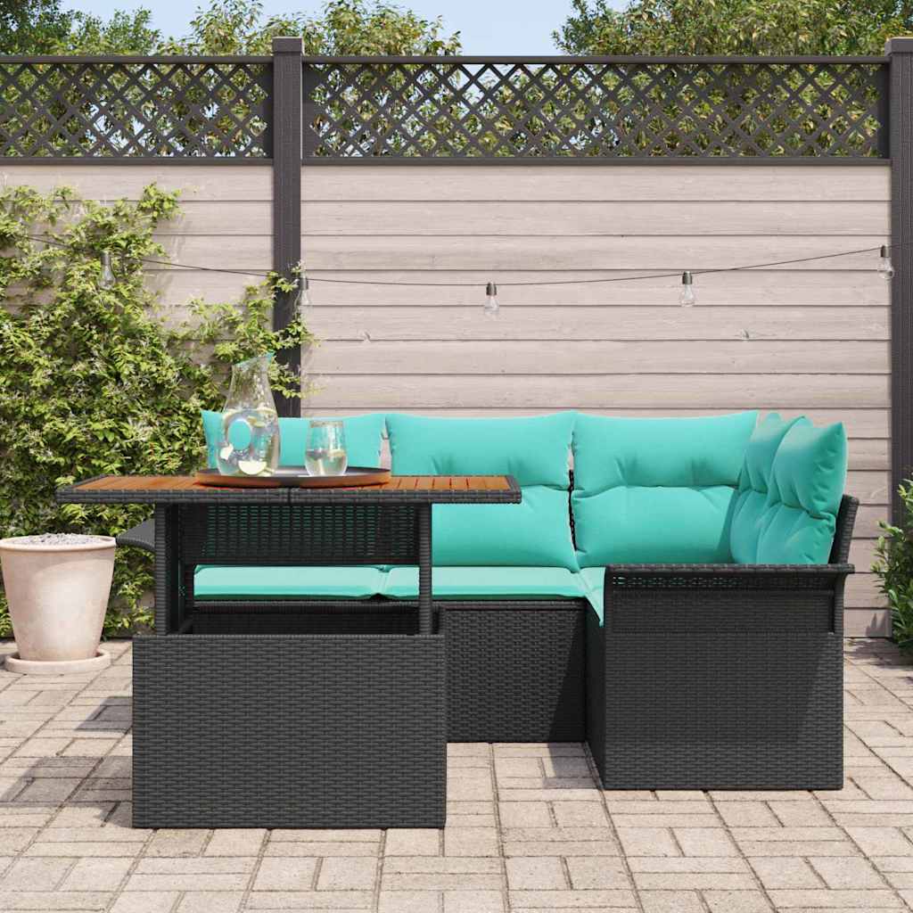 Garten-Sofa-Set mit Kissen mit Speicher 5 pcs Schwarz und blau
