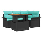 Garten-Sofa-Set mit Kissen mit Speicher 5 pcs Schwarz und blau