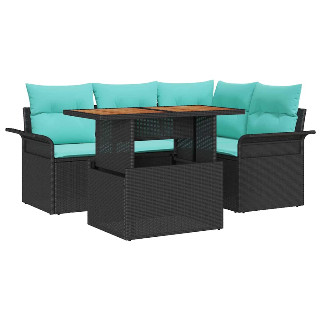 Garten-Sofa-Set mit Kissen mit Speicher 5 pcs Schwarz und blau