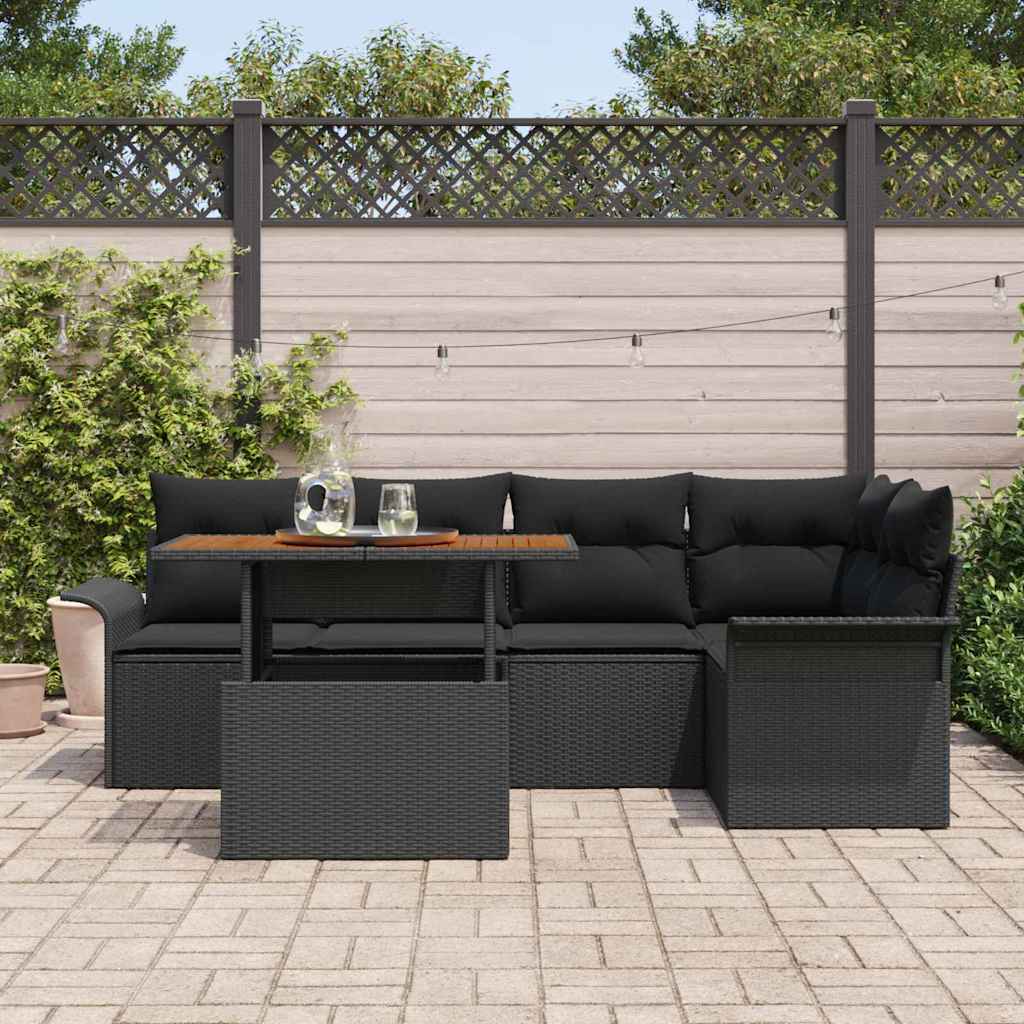 Garten-Sofa-Set mit Kissen 6 pcs Schwarz