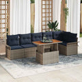 Gartensofa-set mit Kissen 7 pcs Grau und Marineblau Poly-Rattan