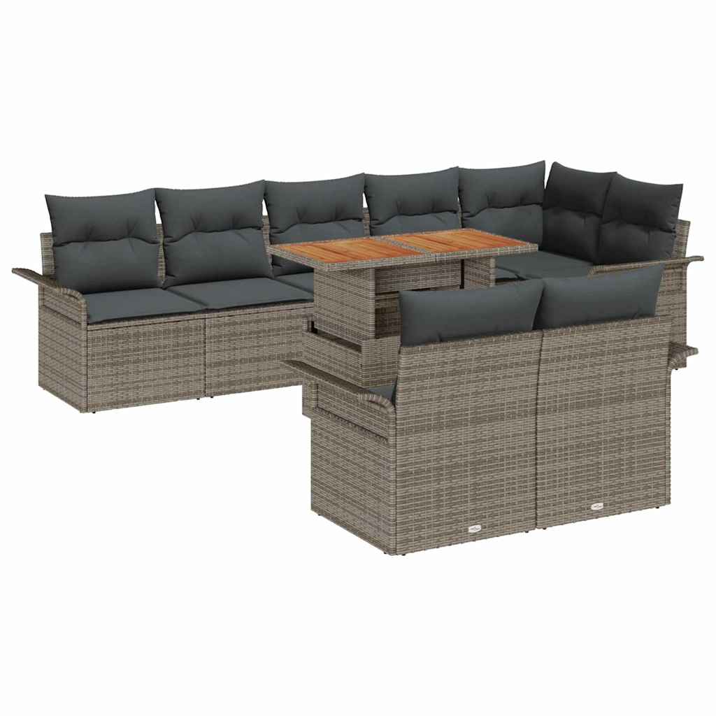 Gartensofa-set mit Kissen 9 pcs Grau Poly-Rattan