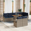 Garten-Sofa-Set mit Kissen 9 pcs Grau und Marineblau