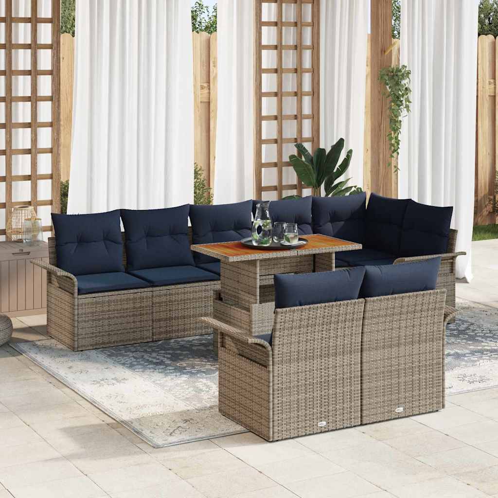 Garten-Sofa-Set mit Kissen 9 pcs Grau und Marineblau