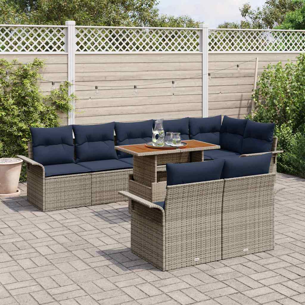 Garten-Sofa-Set mit Kissen 9 pcs Grau und Marineblau