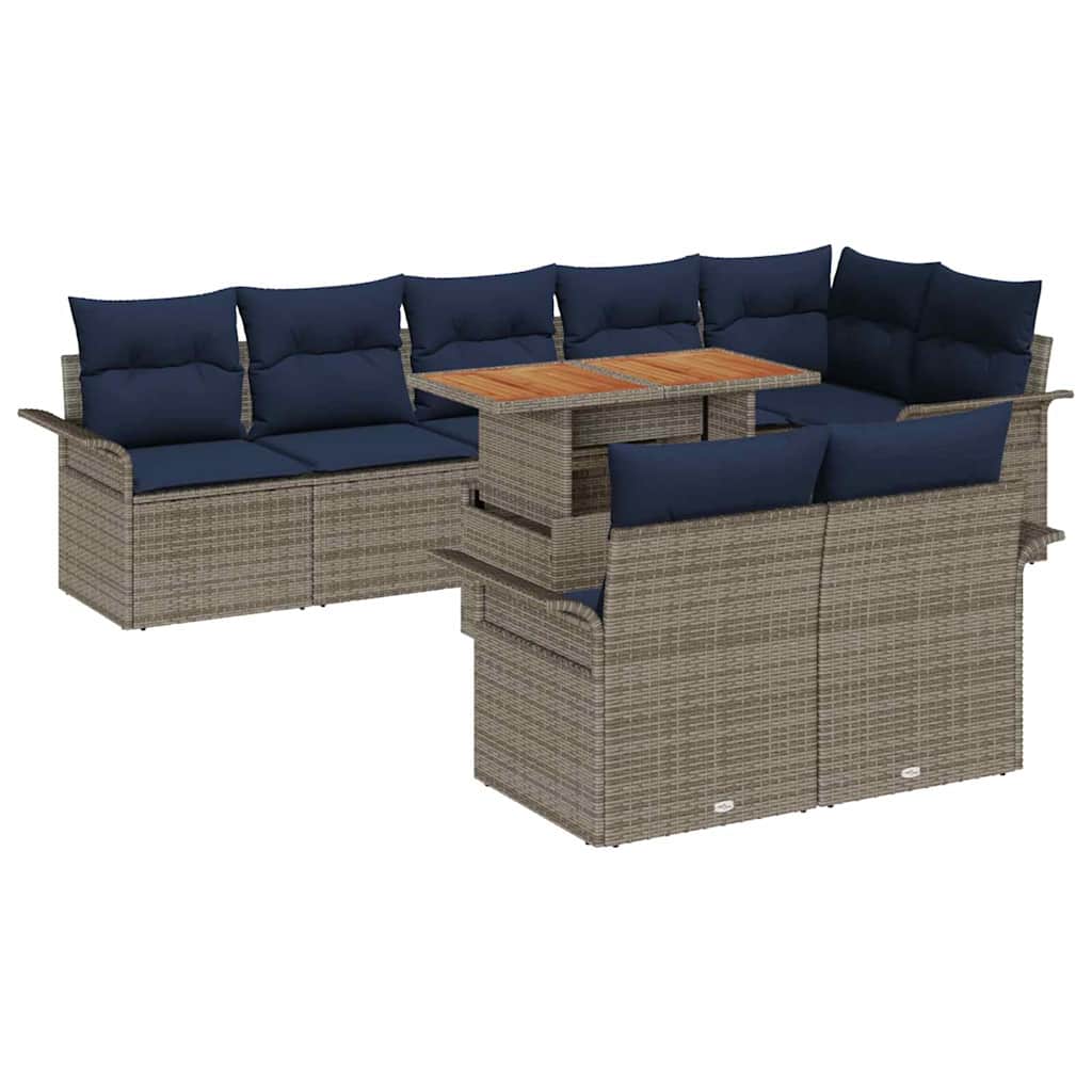Garten-Sofa-Set mit Kissen 9 pcs Grau und Marineblau