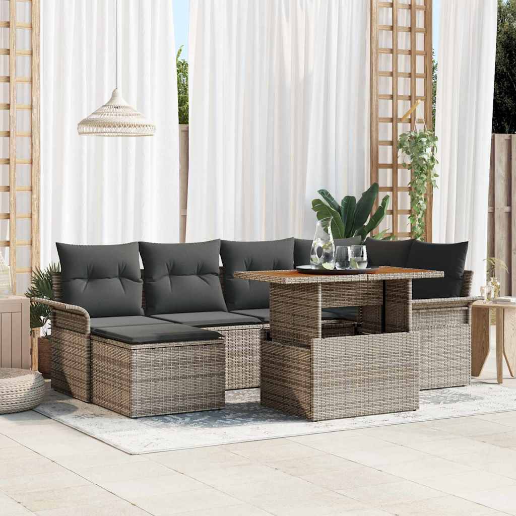 Gartensofa-set mit Kissen 7 pcs Grau Poly-Rattan