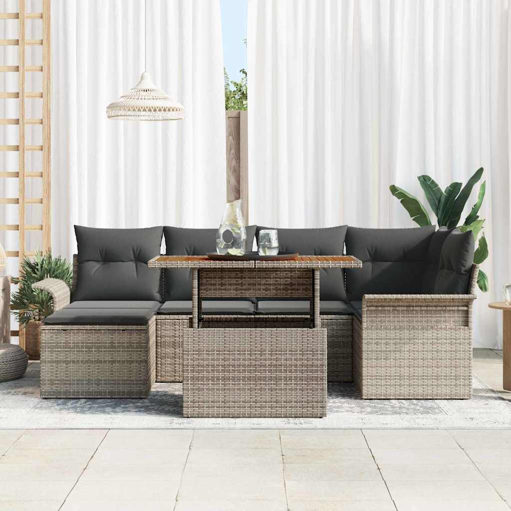 Gartensofa-set mit Kissen 7 pcs Grau Poly-Rattan