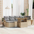 Gartensofa-set mit Kissen 7 pcs Beige und Hellgrau Poly-Rattan