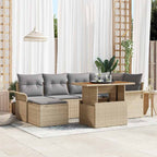 Gartensofa-set mit Kissen 7 pcs Beige und Hellgrau Poly-Rattan