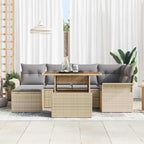 Gartensofa-set mit Kissen 7 pcs Beige und Hellgrau Poly-Rattan