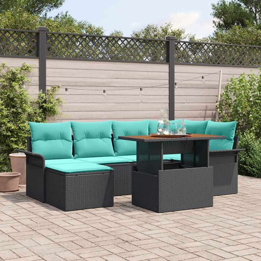 Garten-Sofa-Set mit Kissen 7 pcs Schwarz und blau