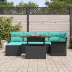 Garten-Sofa-Set mit Kissen 7 pcs Schwarz und blau