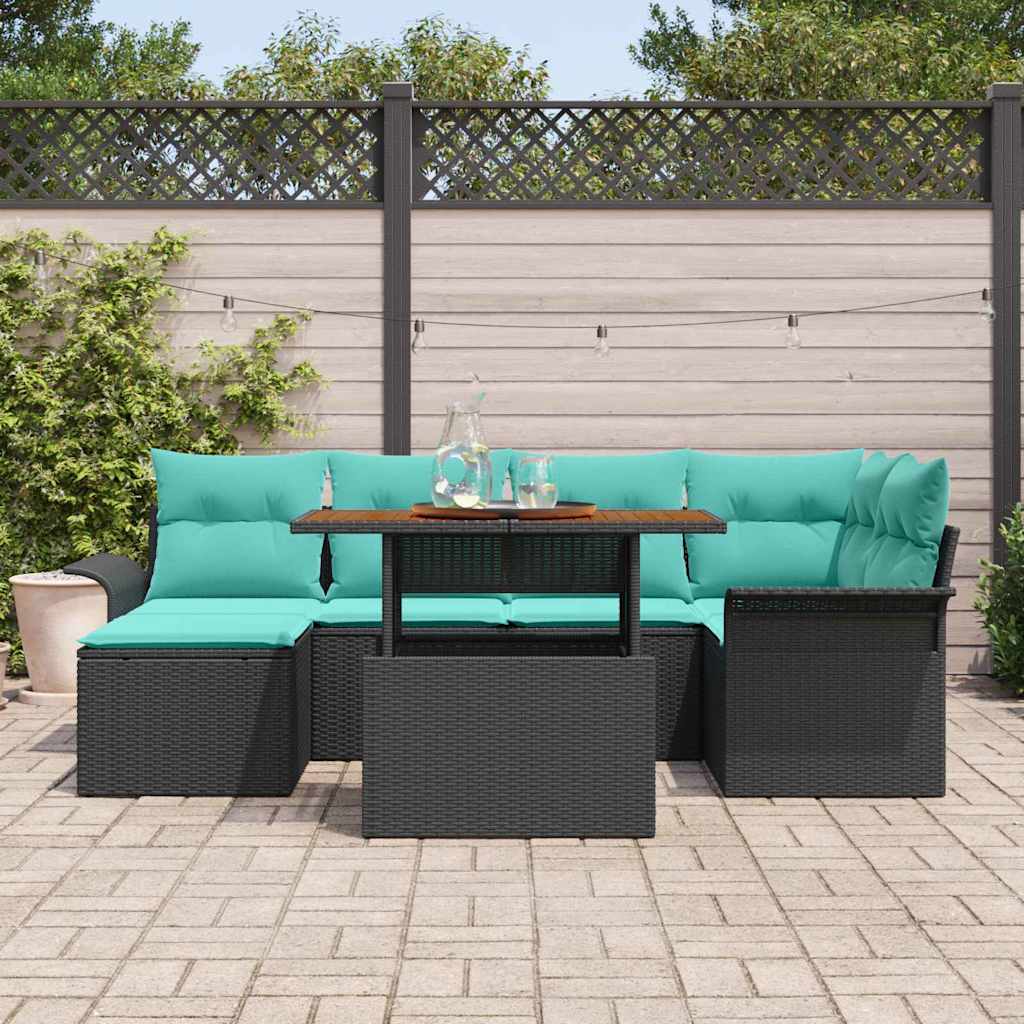 Garten-Sofa-Set mit Kissen 7 pcs Schwarz und blau