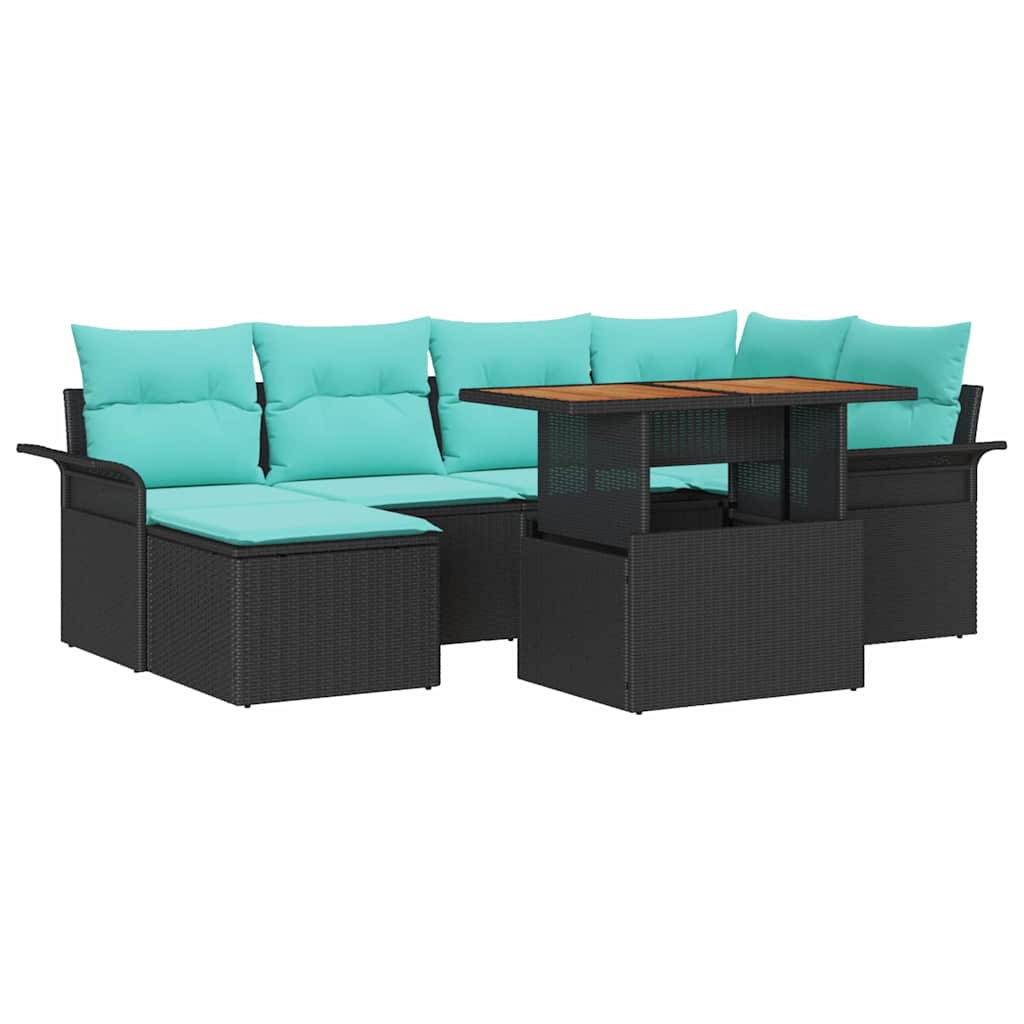 Garten-Sofa-Set mit Kissen 7 pcs Schwarz und blau