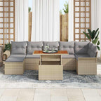 Gartensofa-set mit Kissen 8 pcs Beige und Hellgrau Poly-Rattan