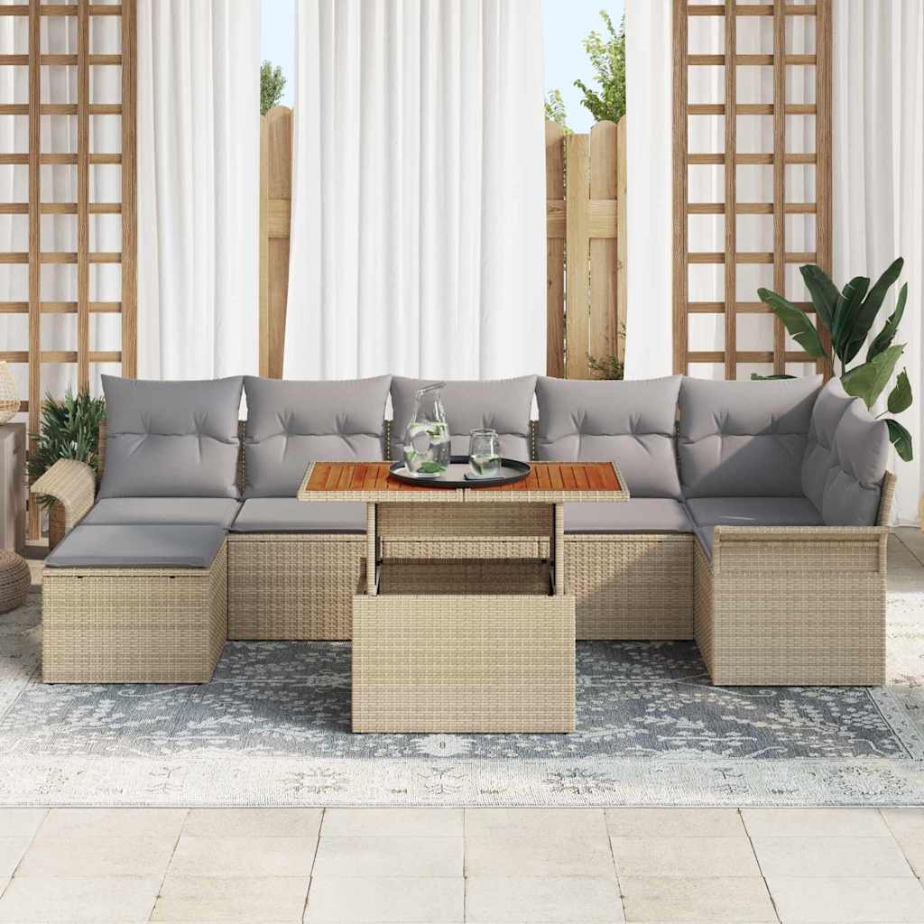 Gartensofa-set mit Kissen 8 pcs Beige und Hellgrau Poly-Rattan
