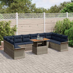 Gartensofa-set 11 pcs Grau und Marineblau Poly-Rattan