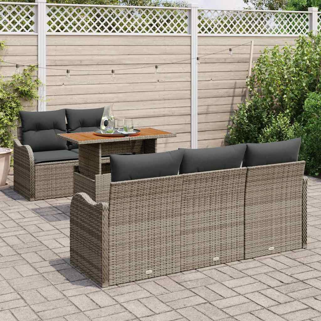 Gartensofa-set mit Kissen 6 pcs Grau Poly-Rattan