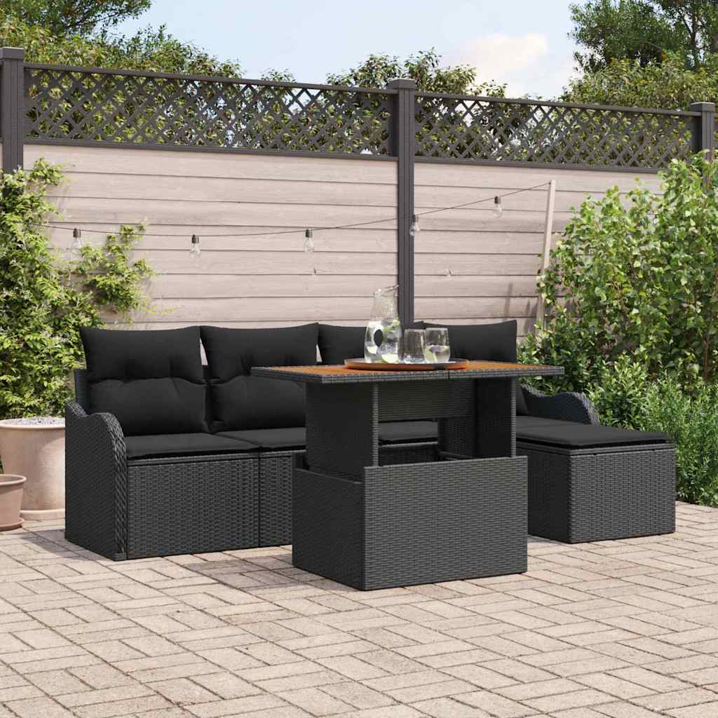 Gartensofa-set mit Kissen 6 pcs Schwarz Poly-Rattan
