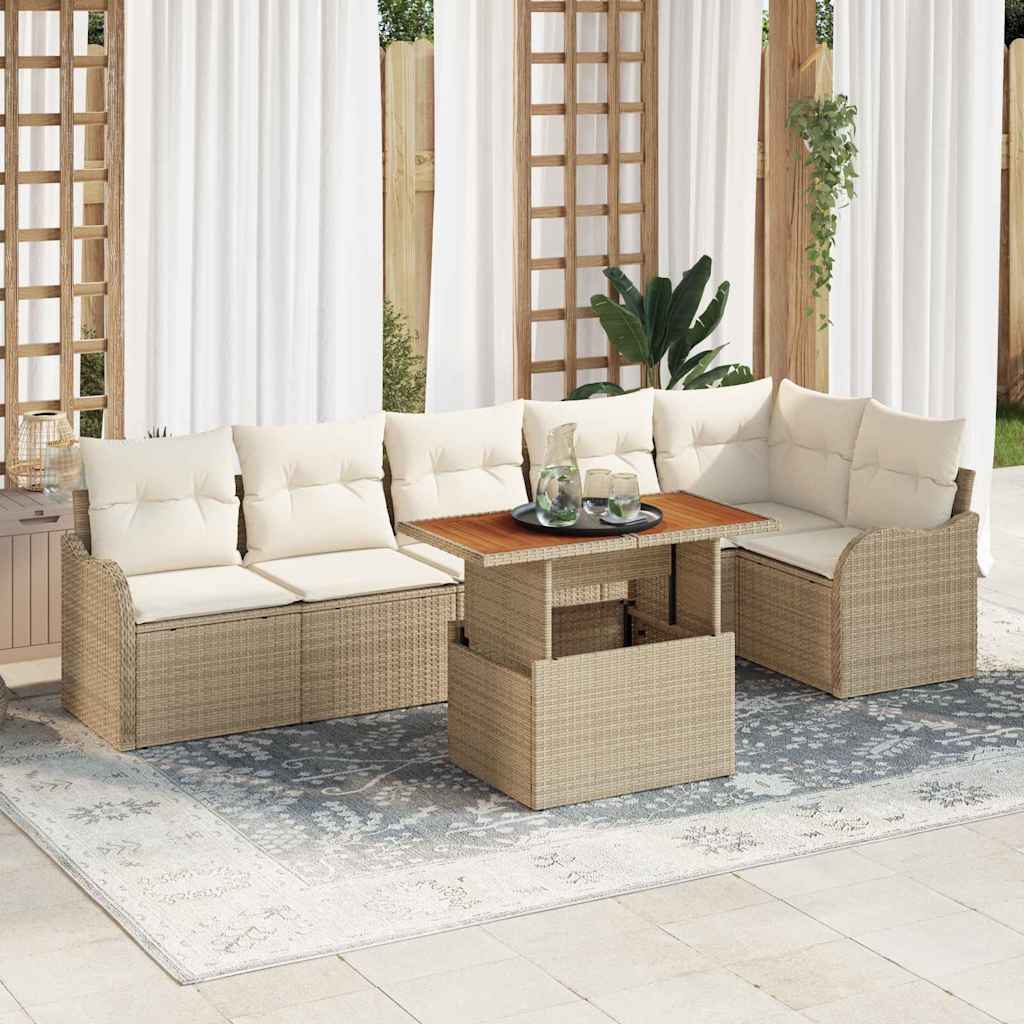 Garten-Sofa-Set mit Kissen 7 pcs Beige und Creme