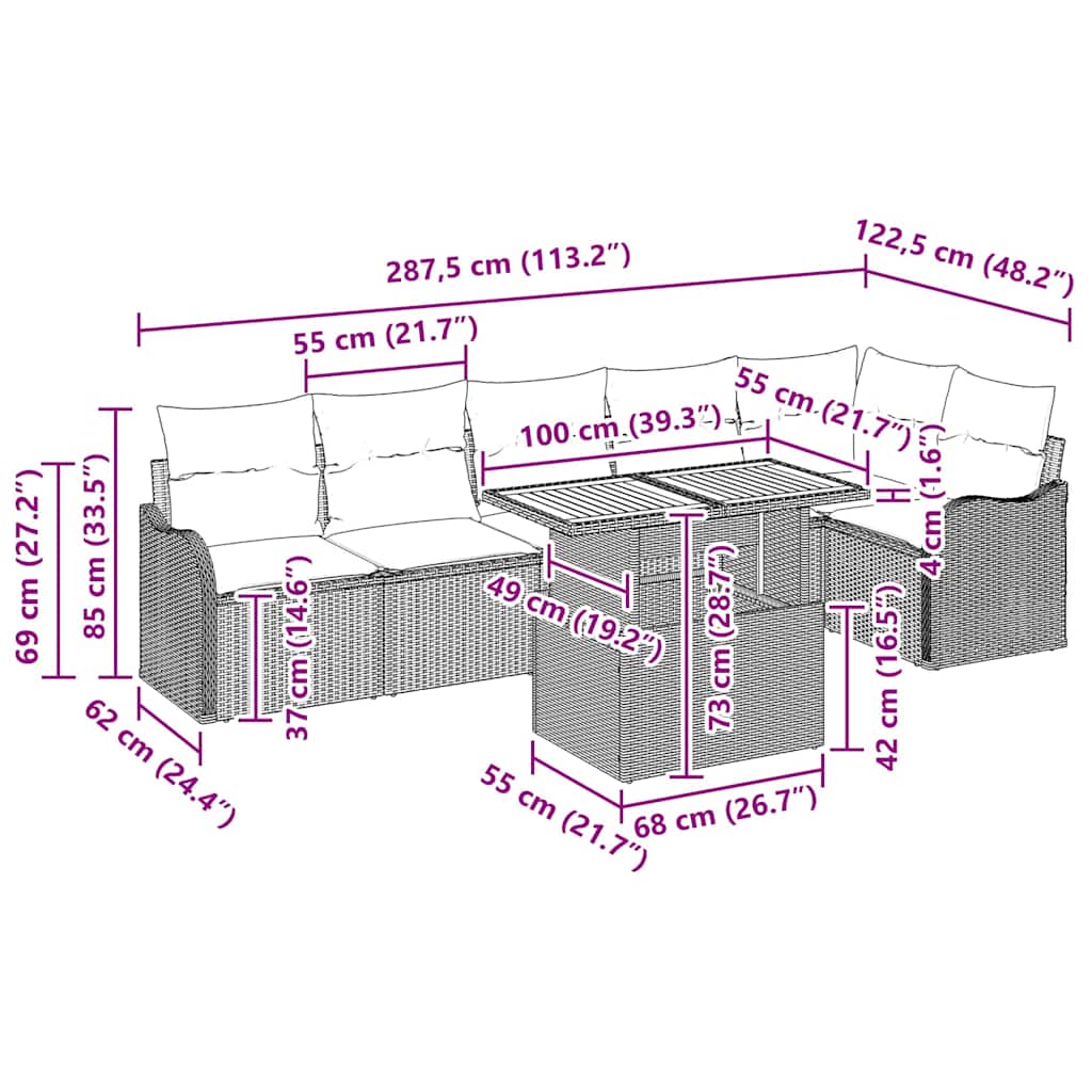 Garten-Sofa-Set mit Kissen 7 pcs Beige und Creme