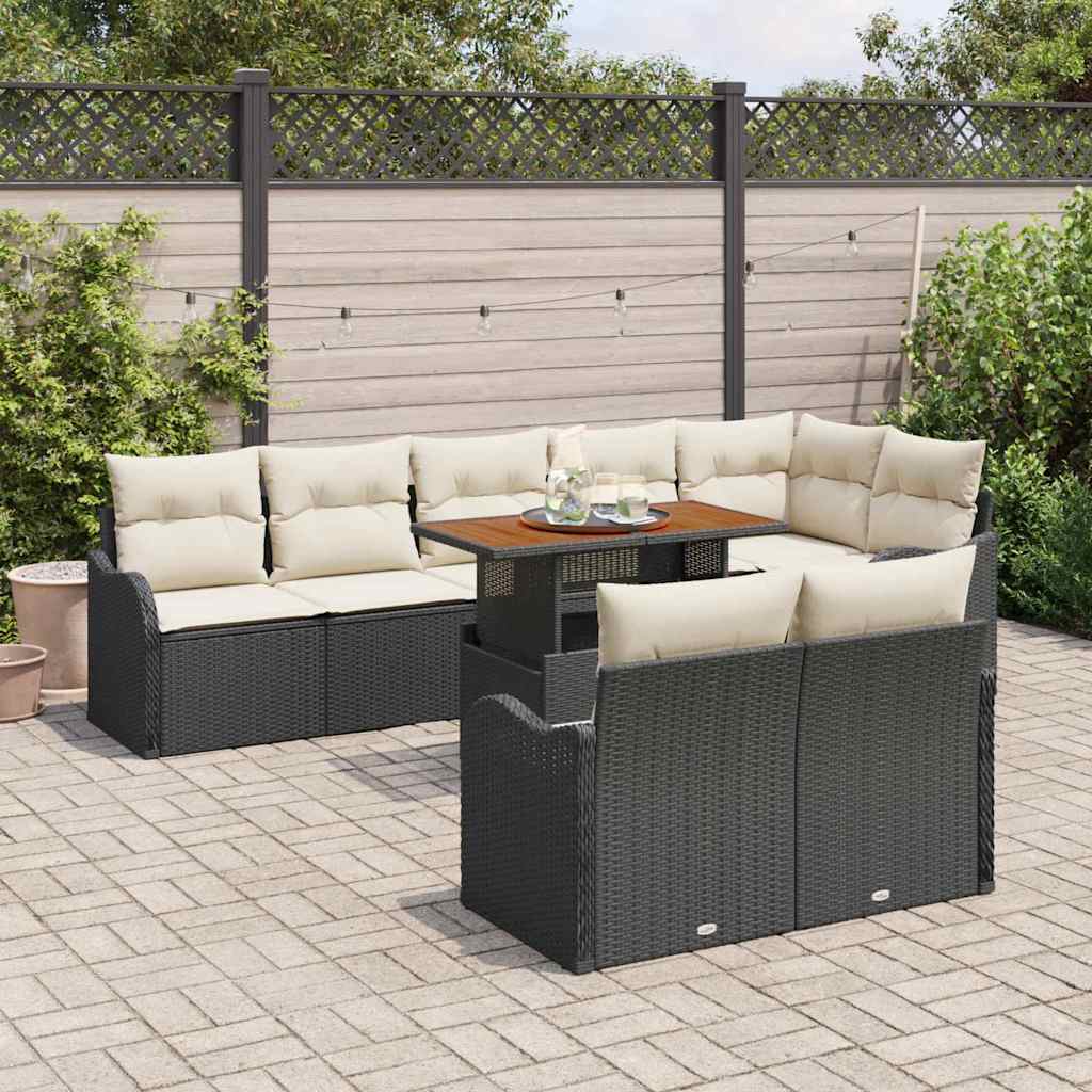 Garten-Sofa-Set mit Kissen 9 pcs Schwarz und Creme