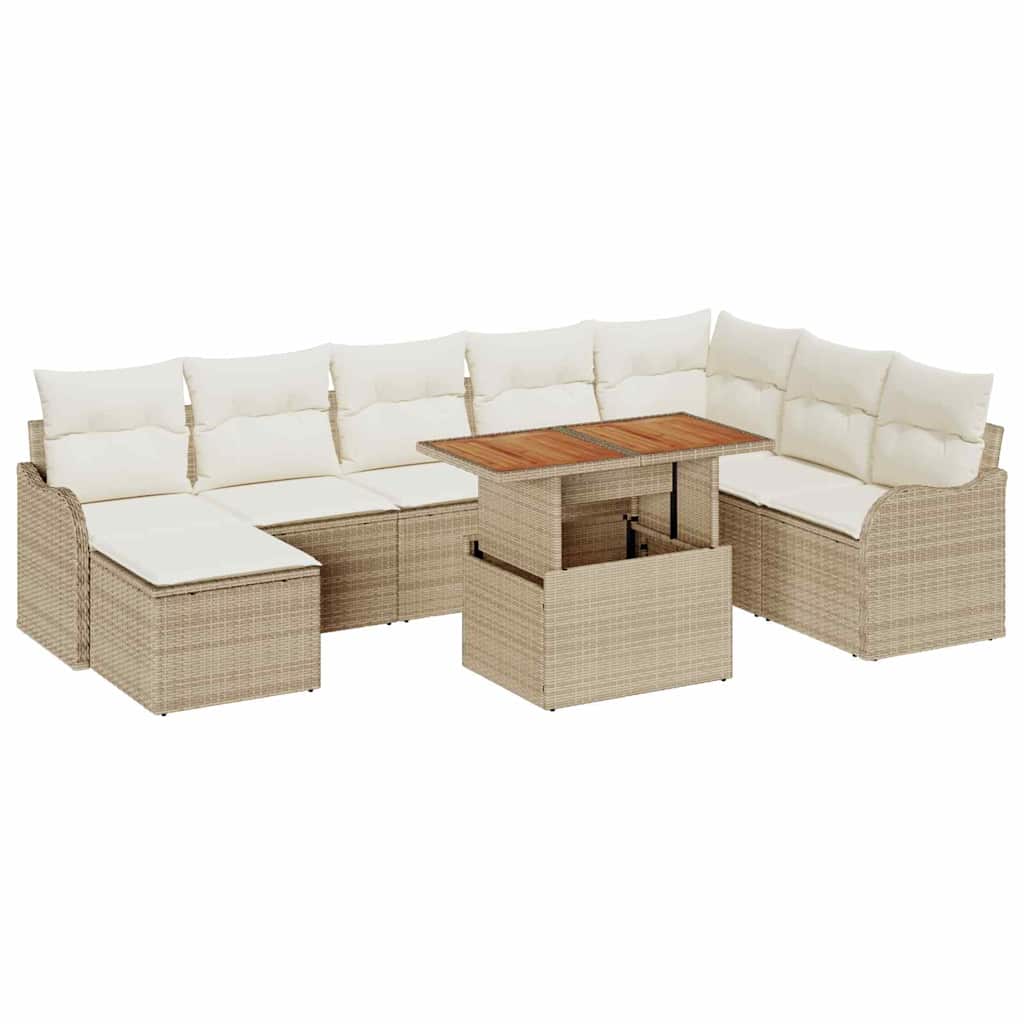 Garten-Sofa-Set mit Kissen 9 pcs Beige und Creme