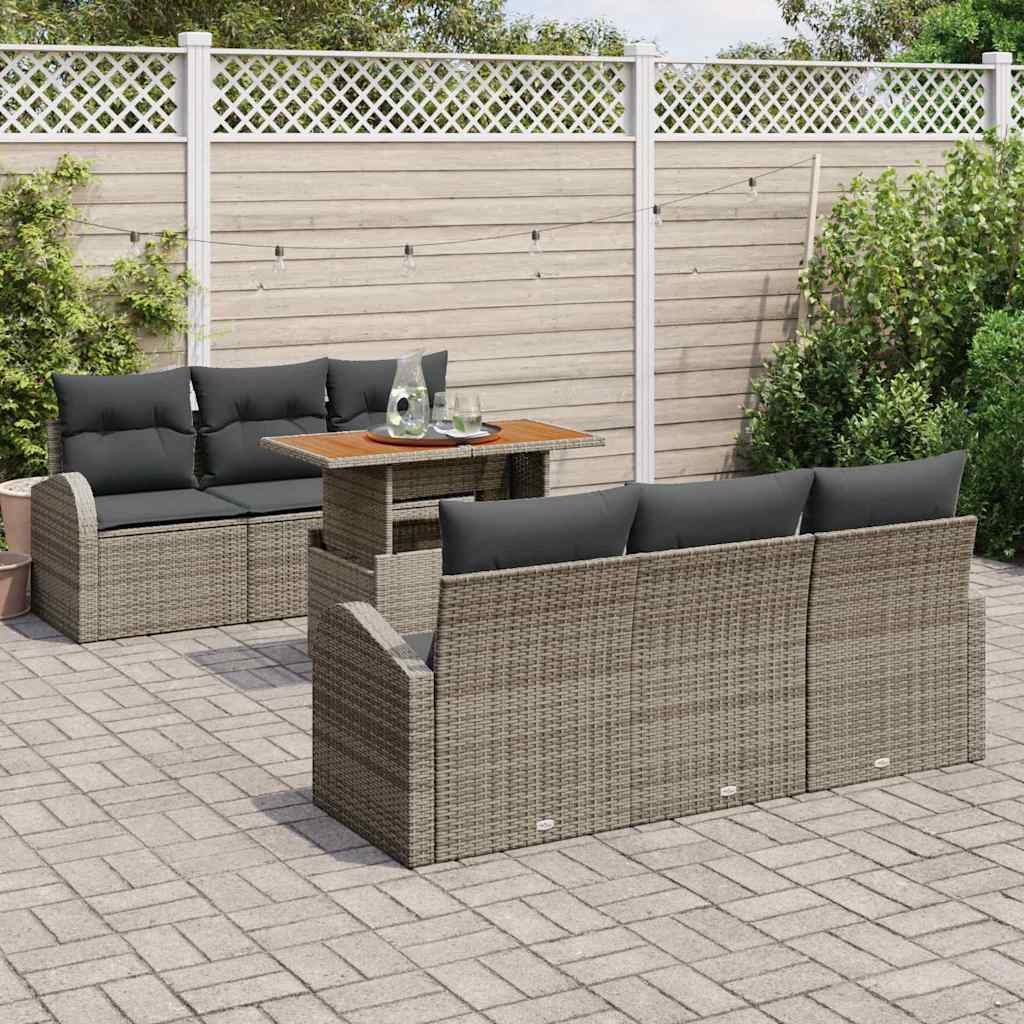 Garten-Sofa-Set mit Kissen 7 pcs Grau