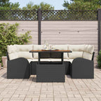 Garten-Sofa-Set mit Kissen 7 pcs Schwarz und Creme