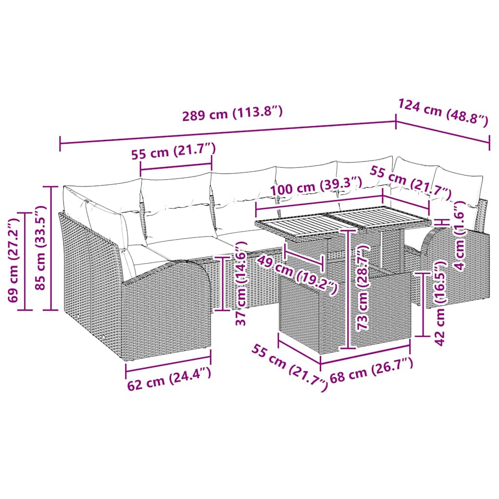 Garten-Sofa-Set mit Kissen 8 pcs Beige und Hellgrau
