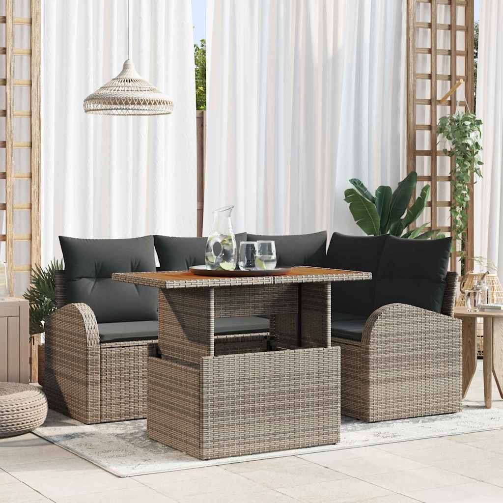 Garten-Sofa-Set mit Kissen 5 pcs Grau