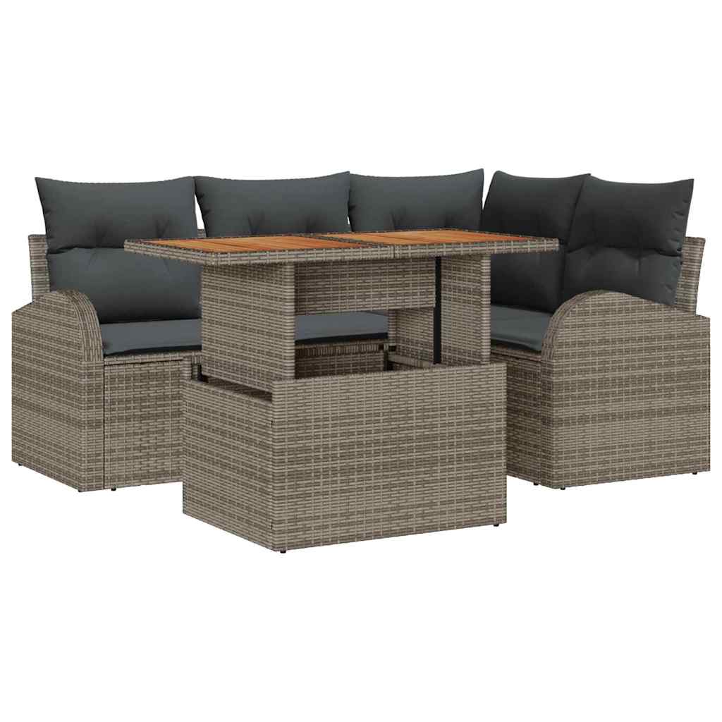 Garten-Sofa-Set mit Kissen 5 pcs Grau