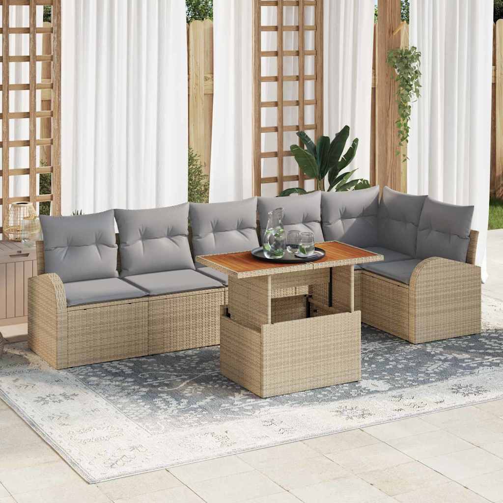 Garten-Sofa-Set mit Kissen 7 pcs Beige und Hellgrau