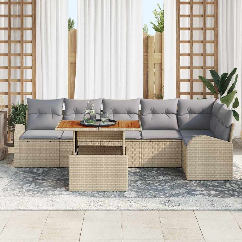 Garten-Sofa-Set mit Kissen 7 pcs Beige und Hellgrau