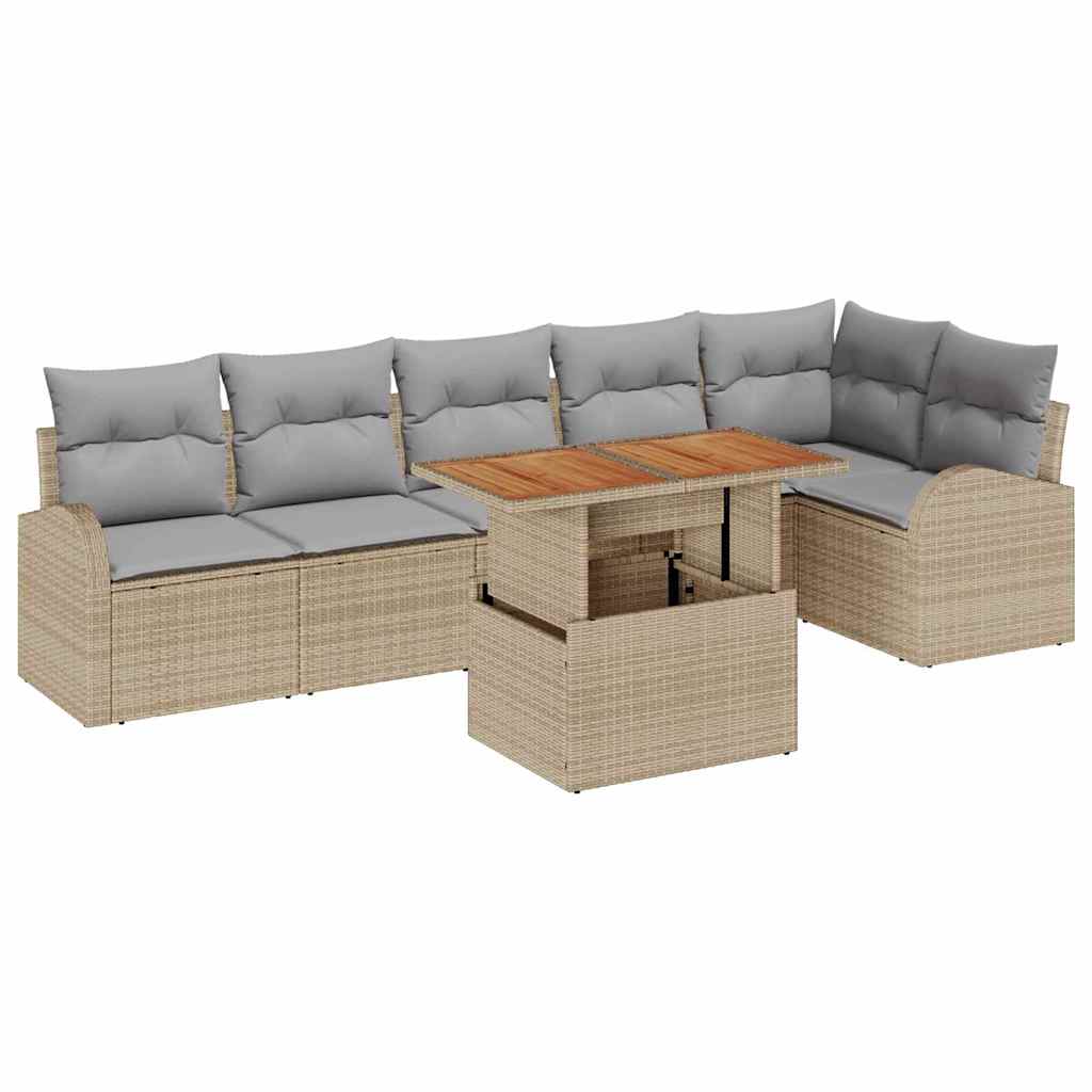Garten-Sofa-Set mit Kissen 7 pcs Beige und Hellgrau