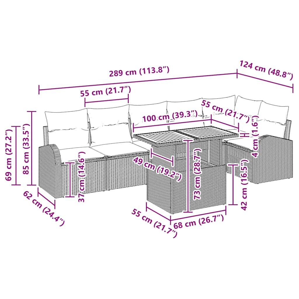 Garten-Sofa-Set mit Kissen 7 pcs Beige und Hellgrau