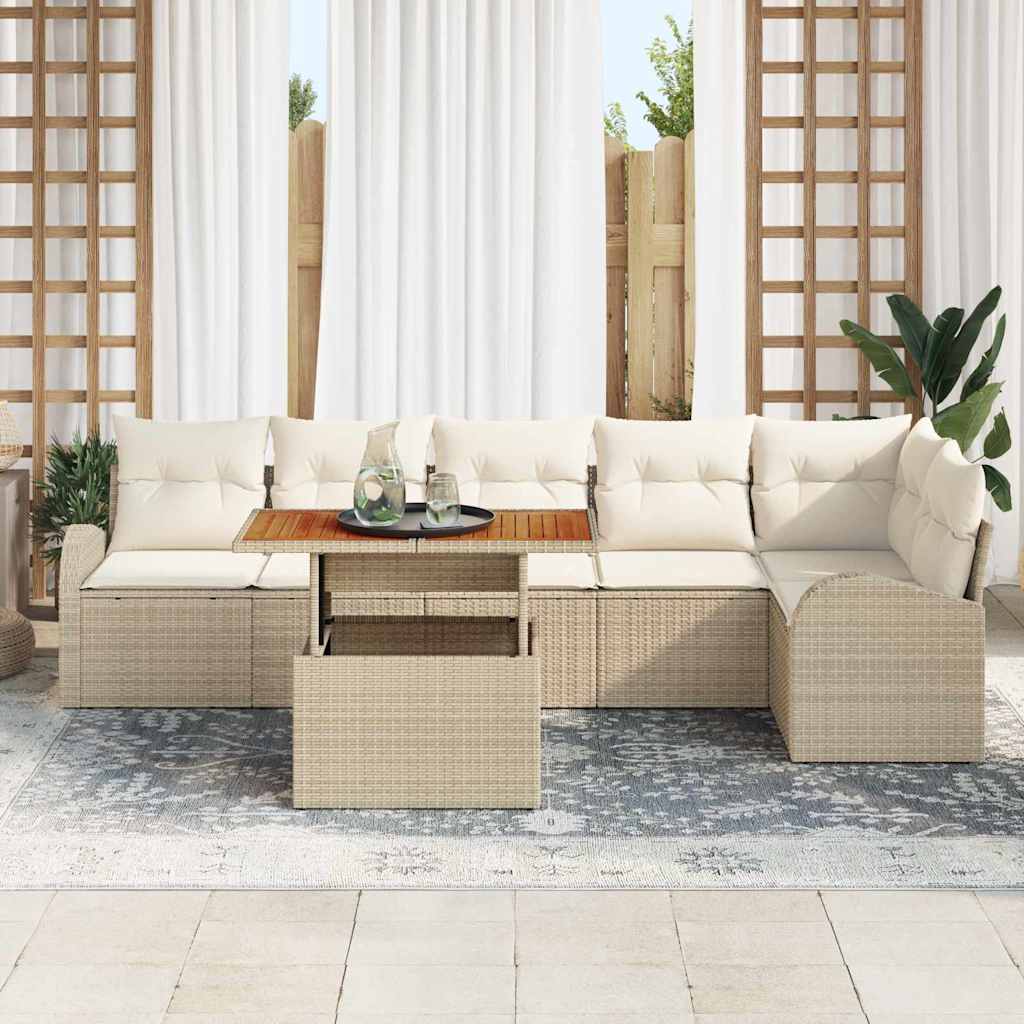 Garten-Sofa-Set mit Kissen 7 pcs Beige und Creme