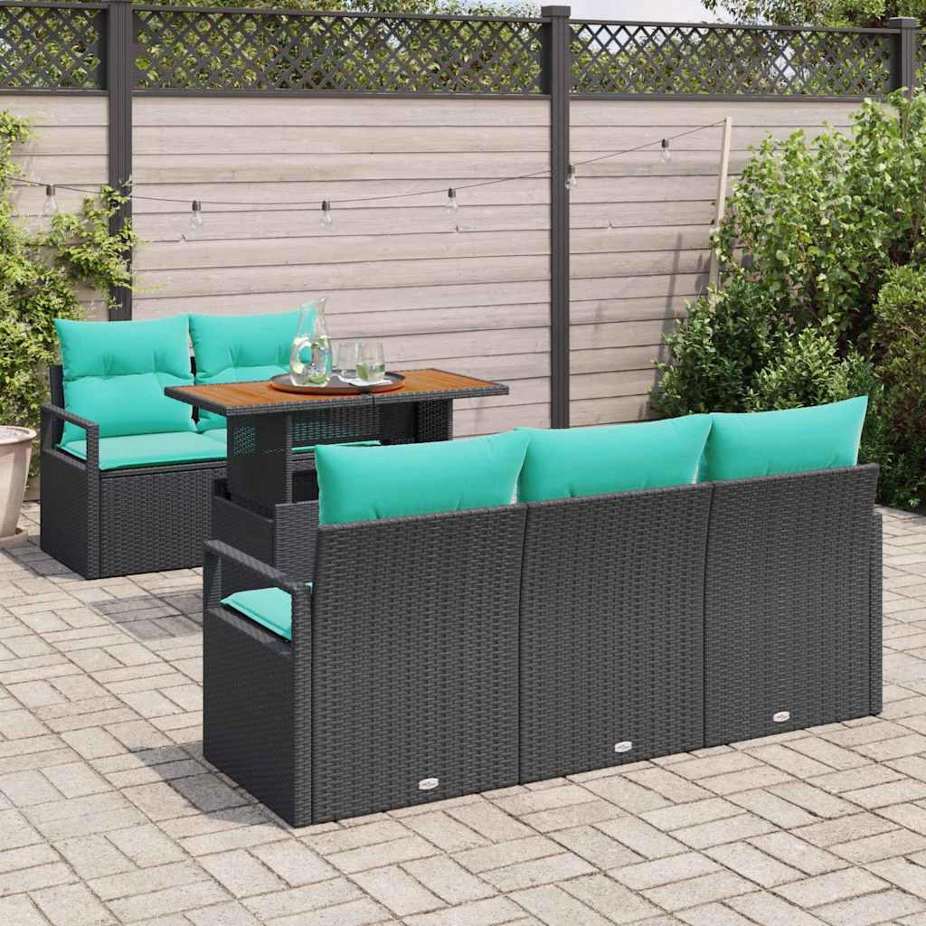 Garten-Sofa-Set mit Kissen 6 pcs Schwarz und blau