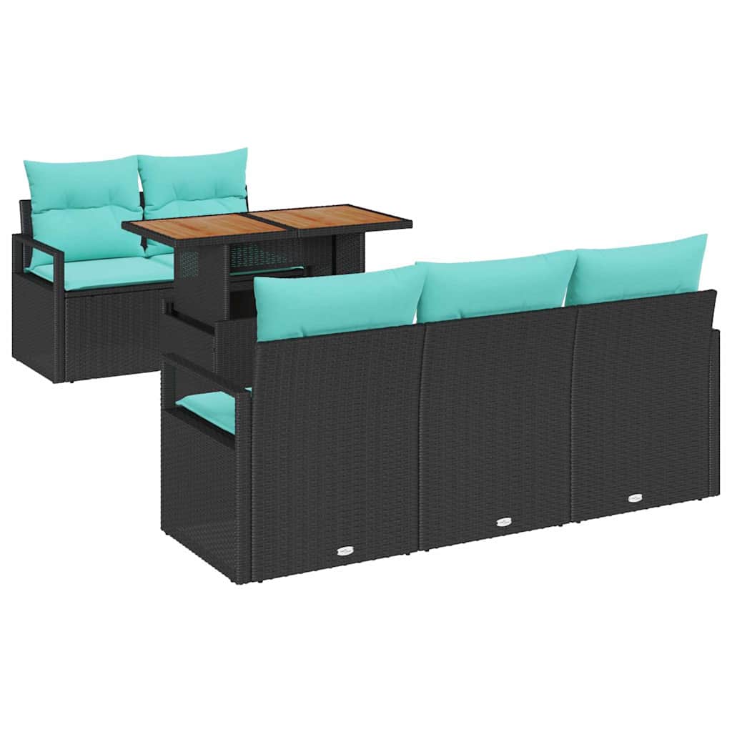 Garten-Sofa-Set mit Kissen 6 pcs Schwarz und blau