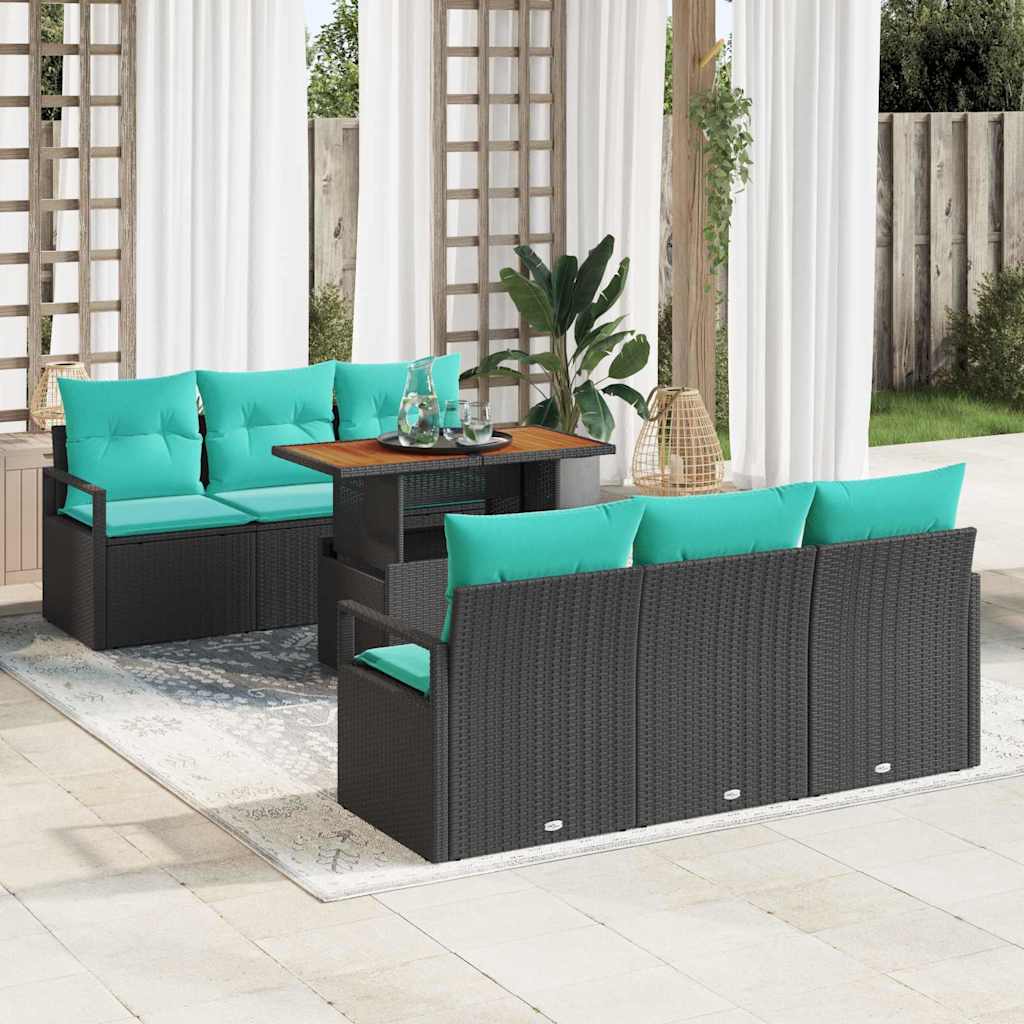 Garten-Sofa-Set mit Kissen 7 pcs Schwarz und blau