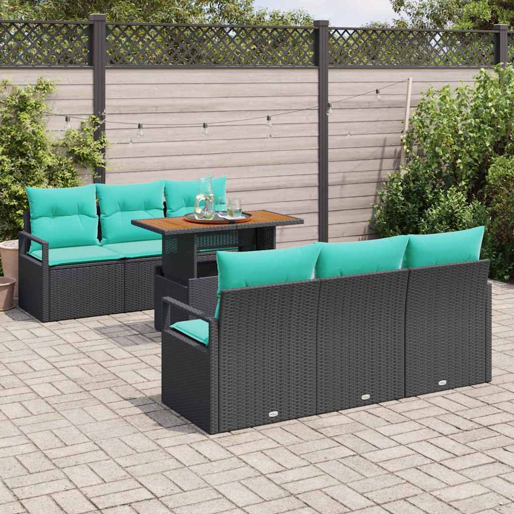 Garten-Sofa-Set mit Kissen 7 pcs Schwarz und blau