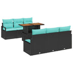 Garten-Sofa-Set mit Kissen 7 pcs Schwarz und blau