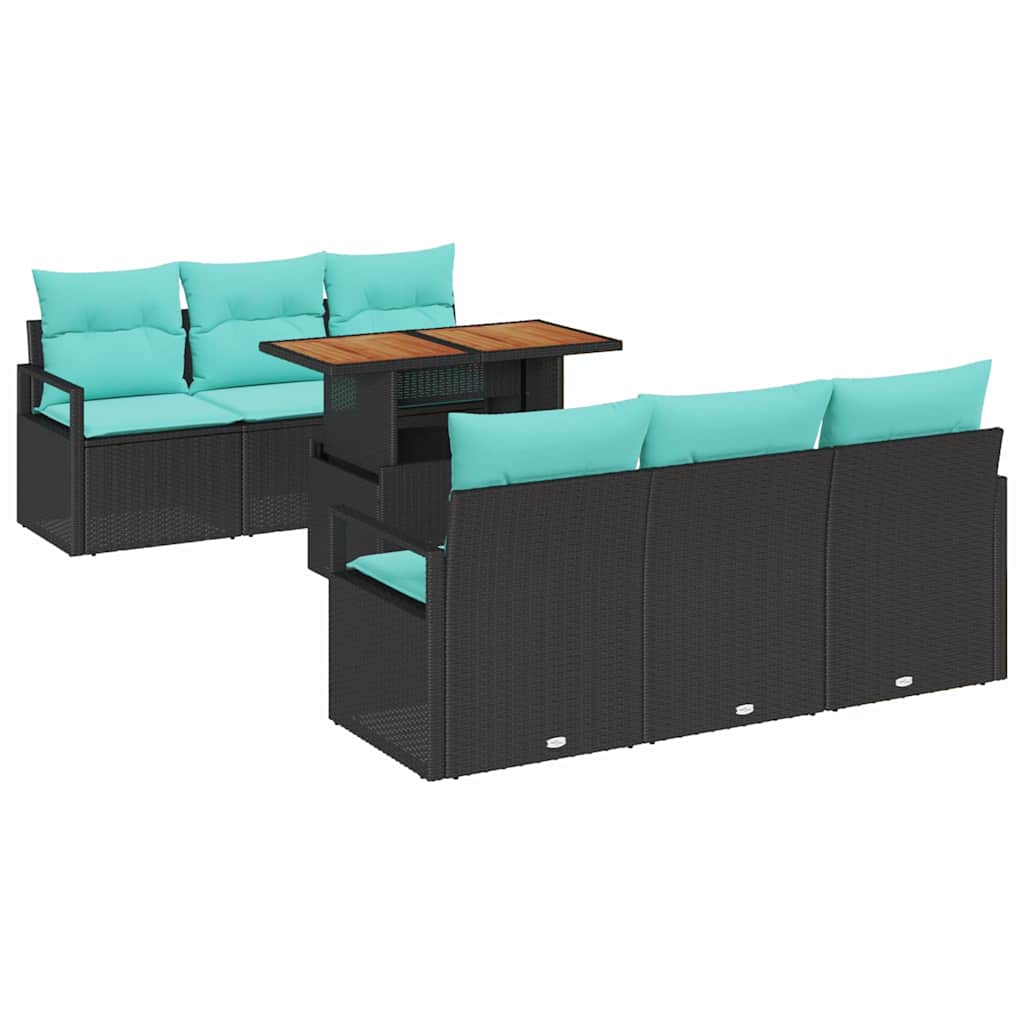 Garten-Sofa-Set mit Kissen 7 pcs Schwarz und blau