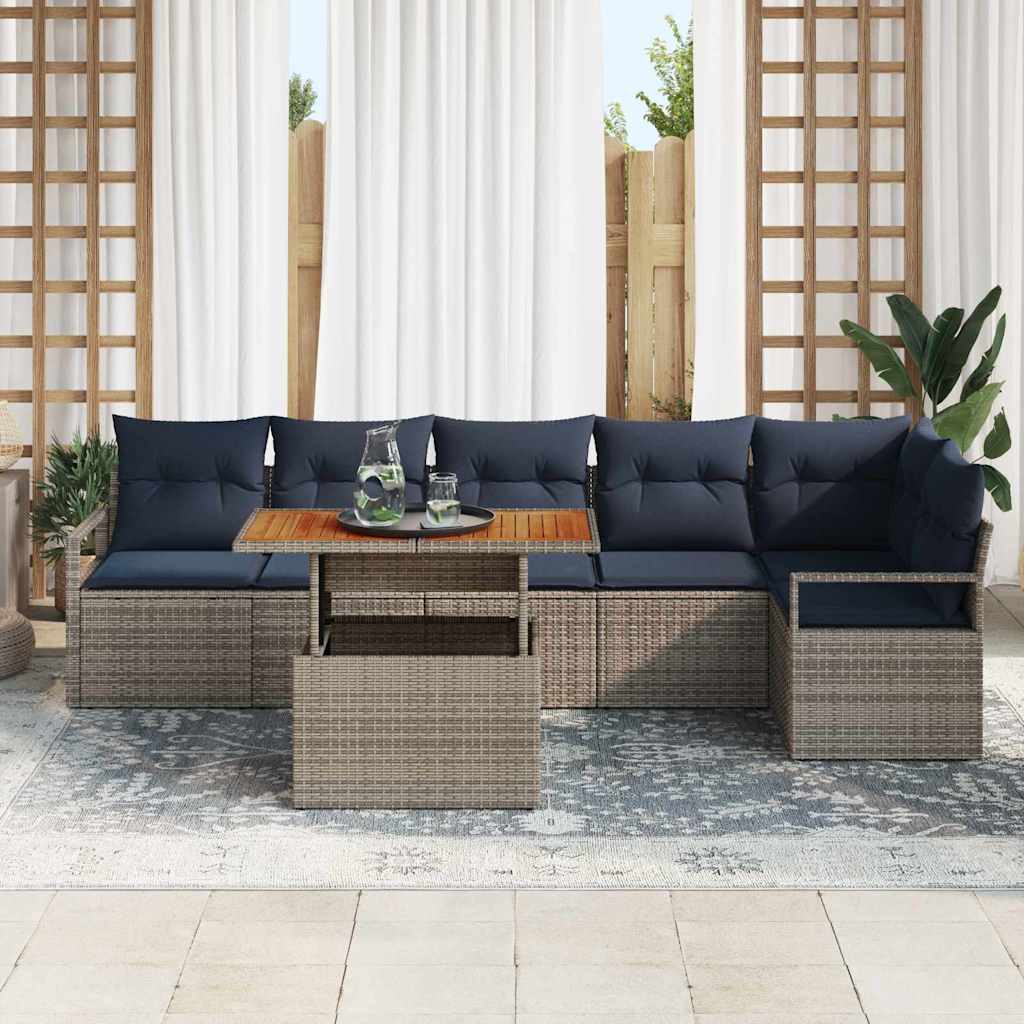 Garten Essgruppe mit Kissen 7 pcs Grau und Marineblau