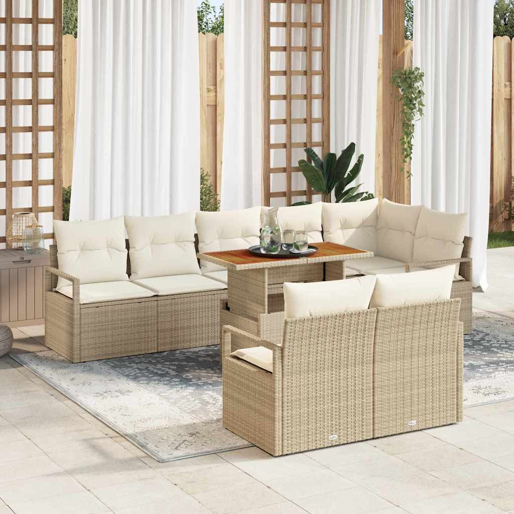 Garten-Sofa-Set mit Kissen mit Kissen 9 pcs Beige und Creme