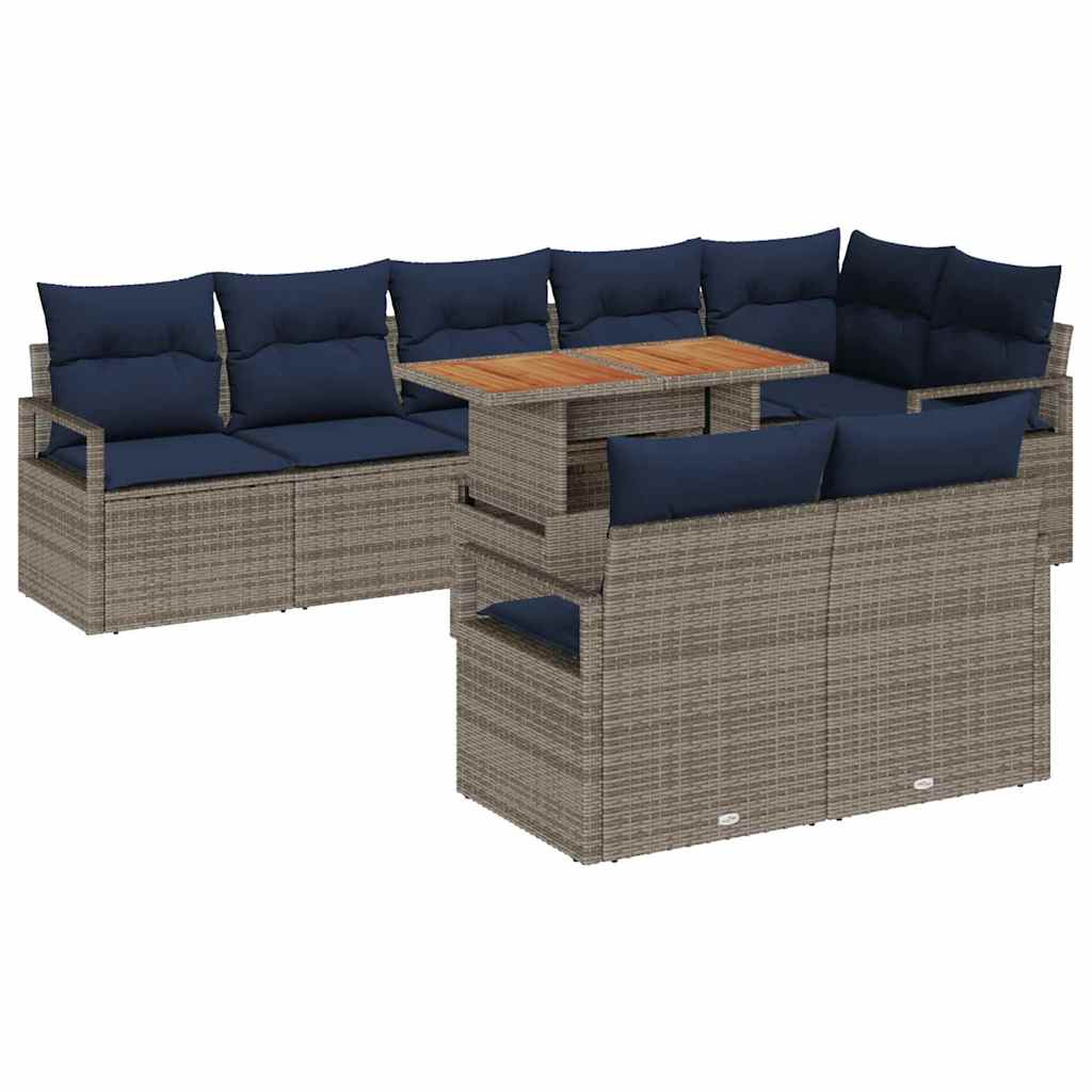 Garten Essgruppe mit Kissen 9 pcs Grau und Marineblau